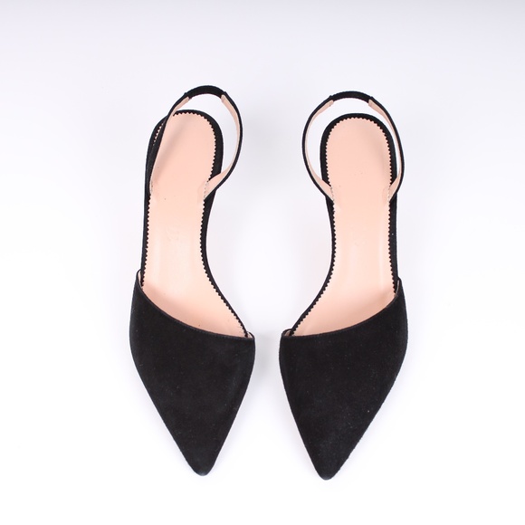 Jcrew Black Asymmetrical Pointy Toe Suede Skinny Slingback Colette Pump - Picture 4 of 7
